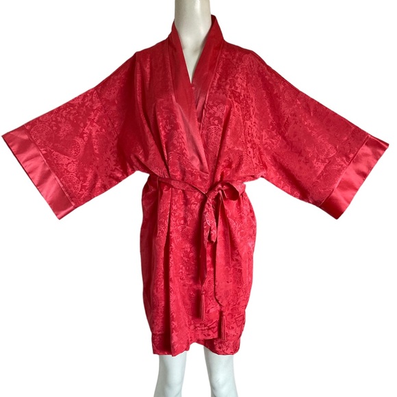 Vintage Victoria’s Secret OS Pink Satin Rose Jacquard Robe Gold Label Kimono